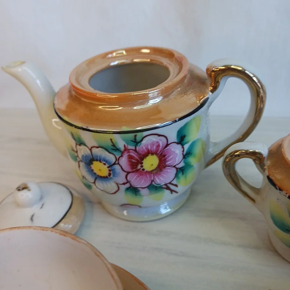 1930s Japanese Porcelain Lusterware Child Tea Set Vintage